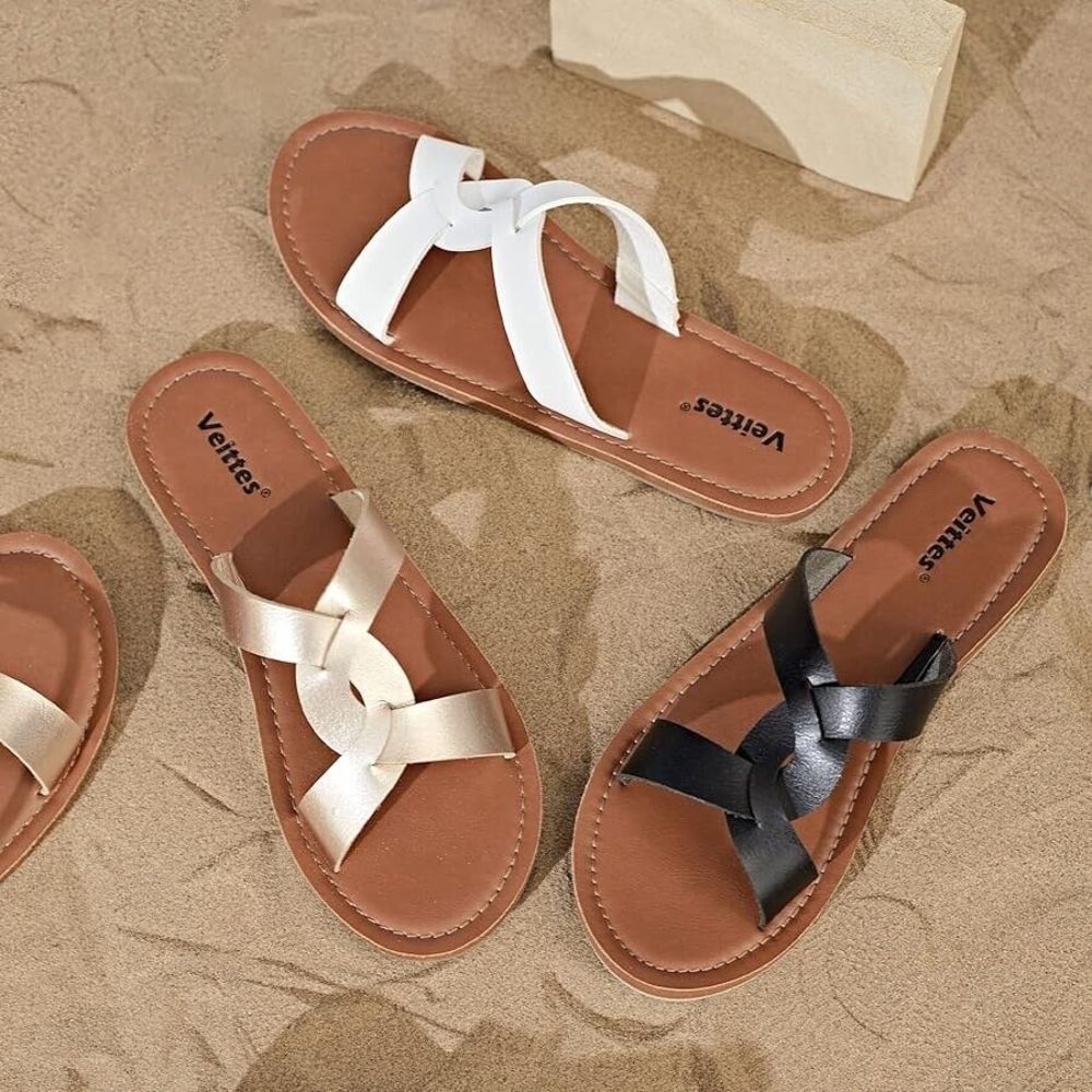 Womens Flat Sandals Size 7 Gold Color summer shoes Veittes - Picture 5 of 10